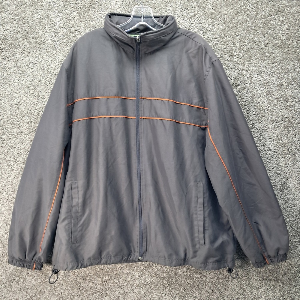 Tek Gear Mens XL Windbreaker‎ Jacket Gray Orange Piping Full Zip Track Jacket
